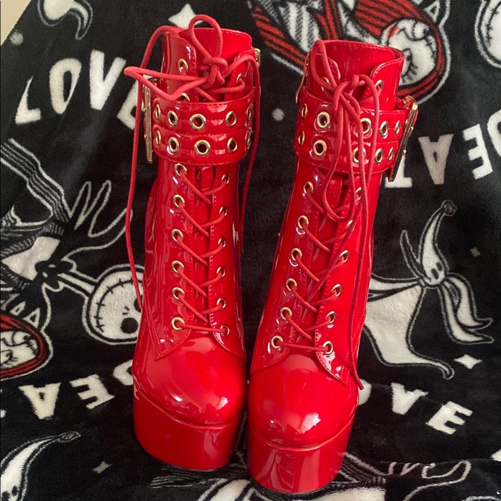 Bold Red Lace-Up Platform Boots